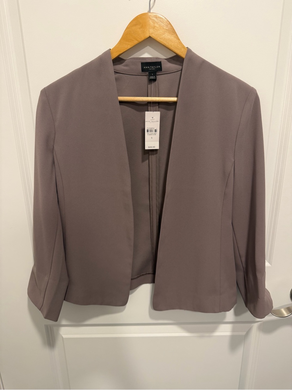 Ann Taylor Factory NWT Open Front Blazer Jacket Taupe Mauve Size S